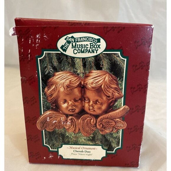 The San Francisco Music‎ Box Co Cherub Duo Musical Ornament Xmas Silent Night - Picture 4 of 13